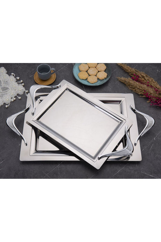 Mercan Silver Black 2'li İkramlık Sunumluk Servis Ve Çay Tepsisi - VERA