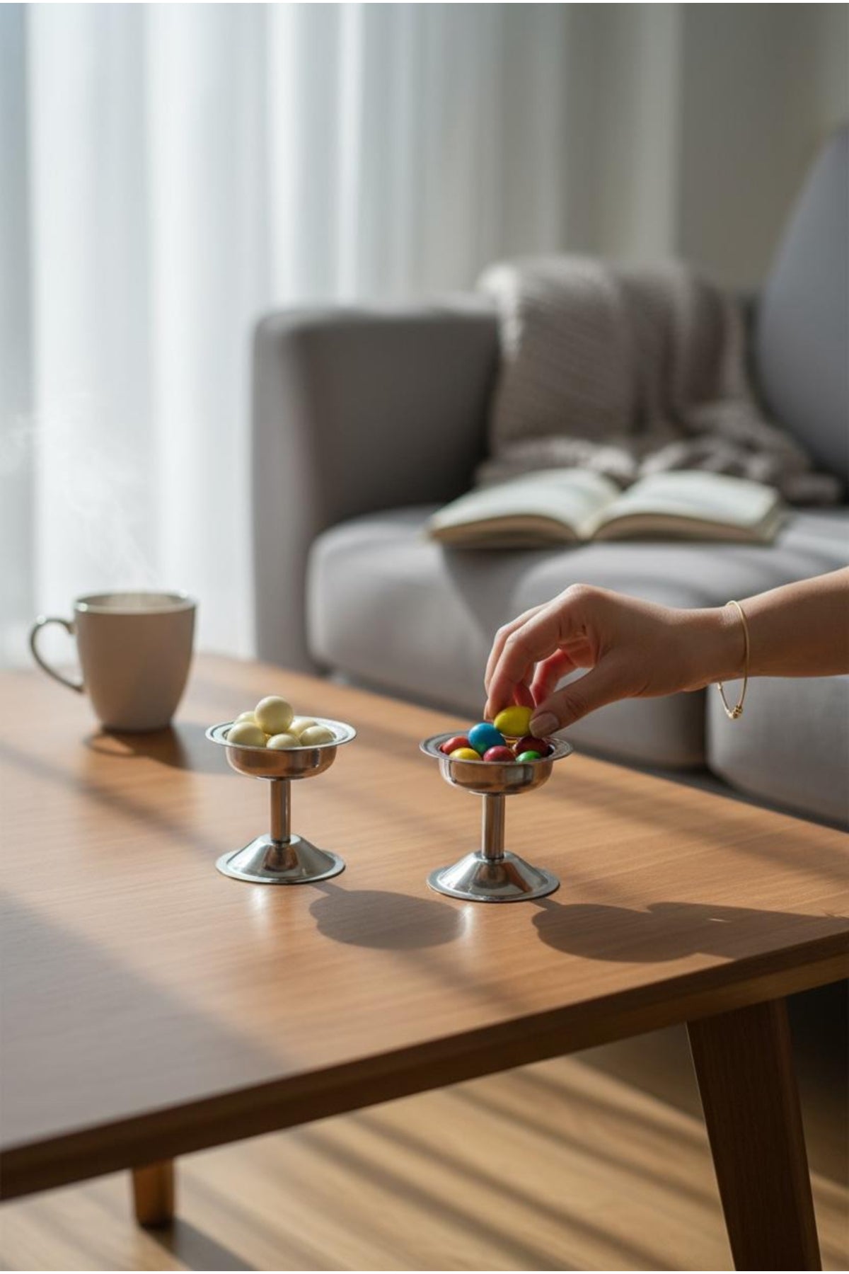 6 Adet Çelik Ayaklı Mini Lokumluk Ikramlık Sunumluk Çikolatalık & Kahve Yanı Çap:6 Boy:7 cm