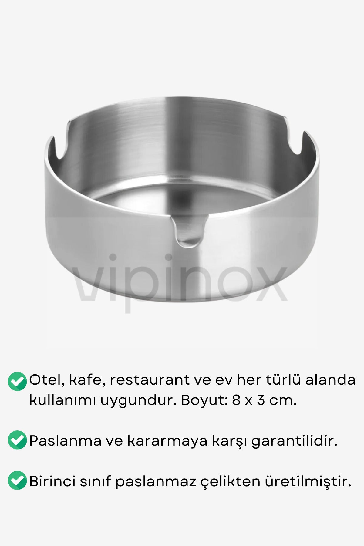 Elit Paslanmaz Çelik Kül Tablası Krom Küllük 8 Cm - Gümüş