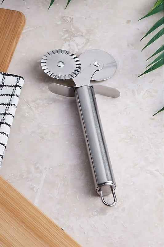 Çelik Çift Başlıklı Pizza Mantı Hamur Kesici Kesme Bıçağı 18 Cm