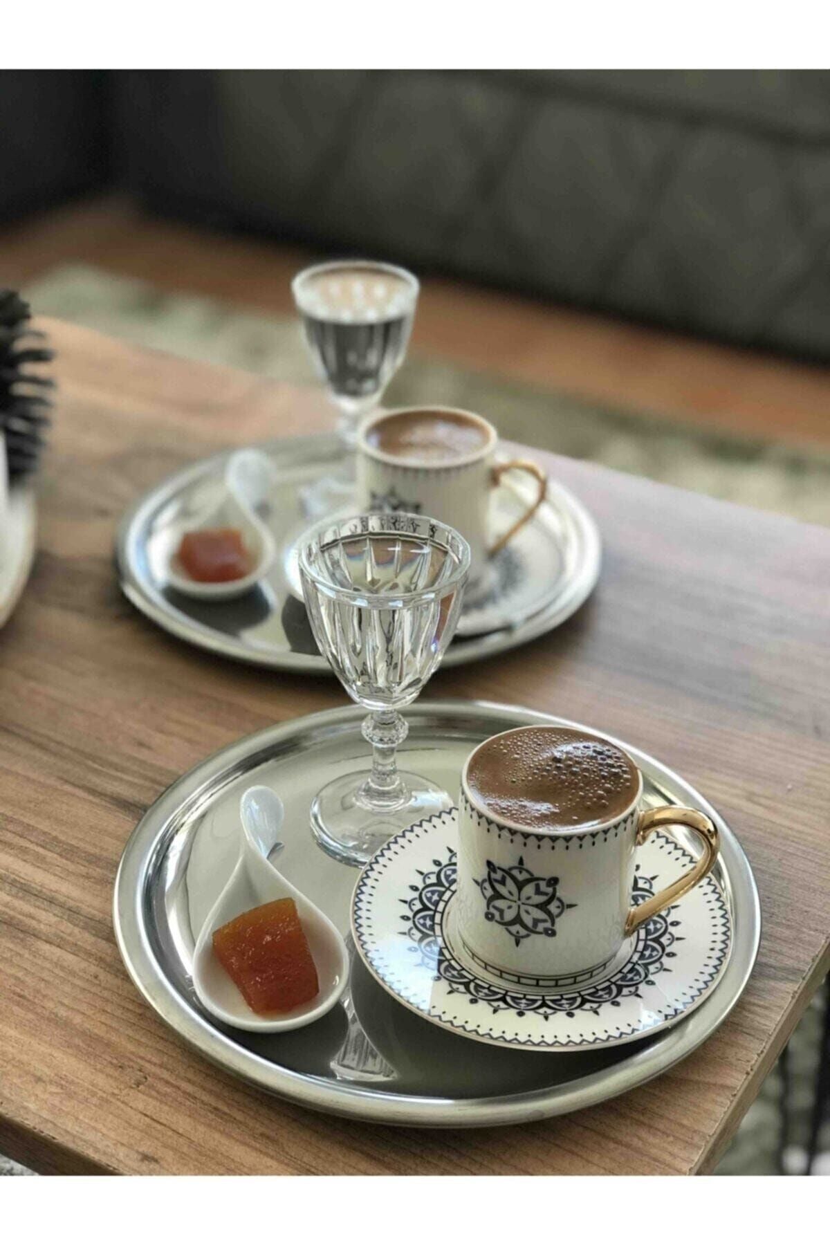 6 Adet Paslanmaz Çelik Yuvarlak Servis Tabağı Sunum Tepsisi 20 Cm - Gümüş