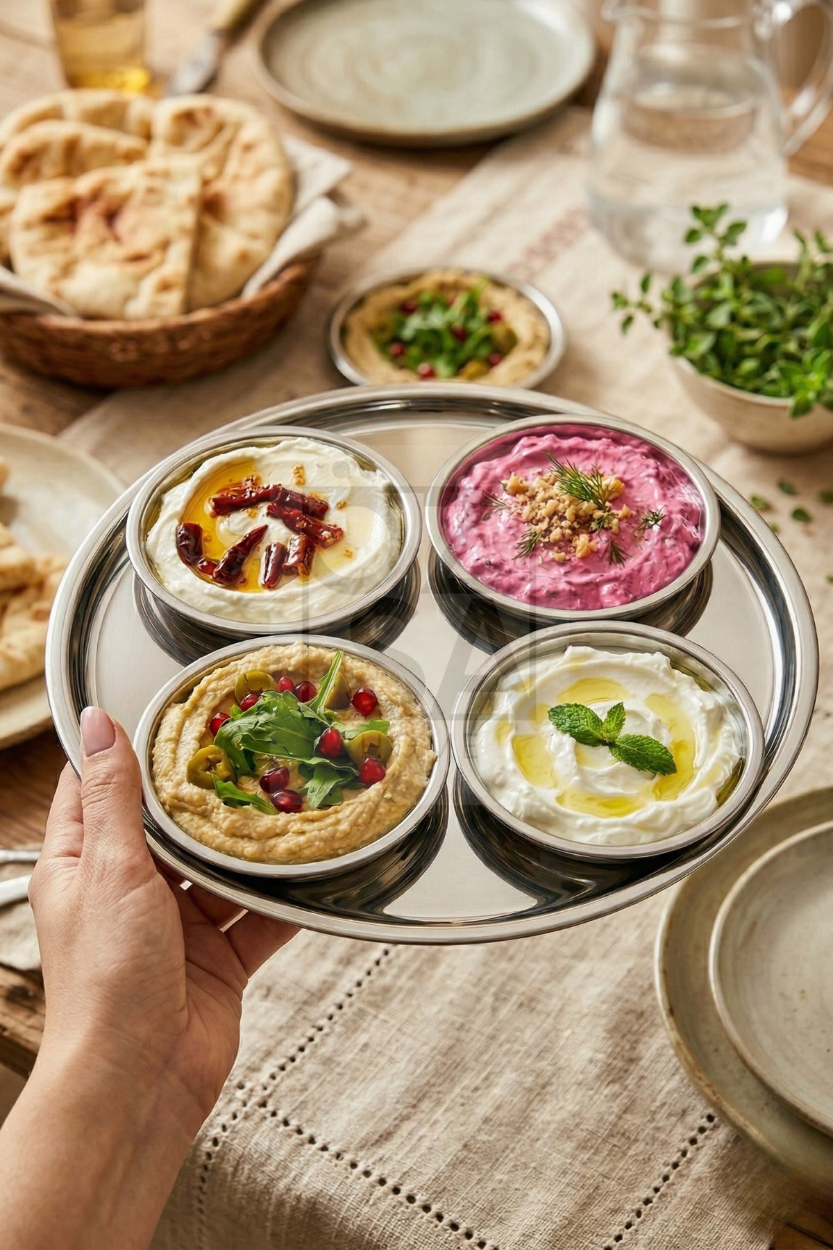 5 Parça Çelik Meze Seti Mezelik Sosluk Meze Tabağı Sunum Seti