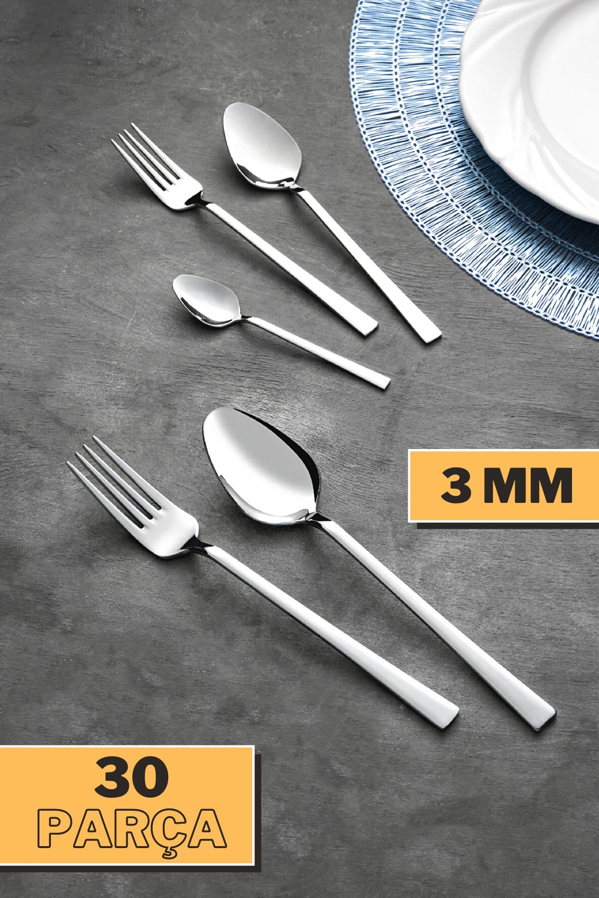 Premio 3mm 30 Parça 6 Kişilik Çatal Kaşık Seti Takımı