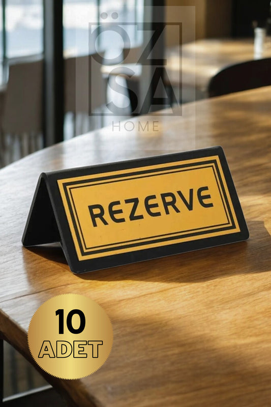 10 Adet Masa Rezerve Yazısı Kafe Lokanta Restoran Için Rezerve Plaka Pleksi 10x5cm - Gold