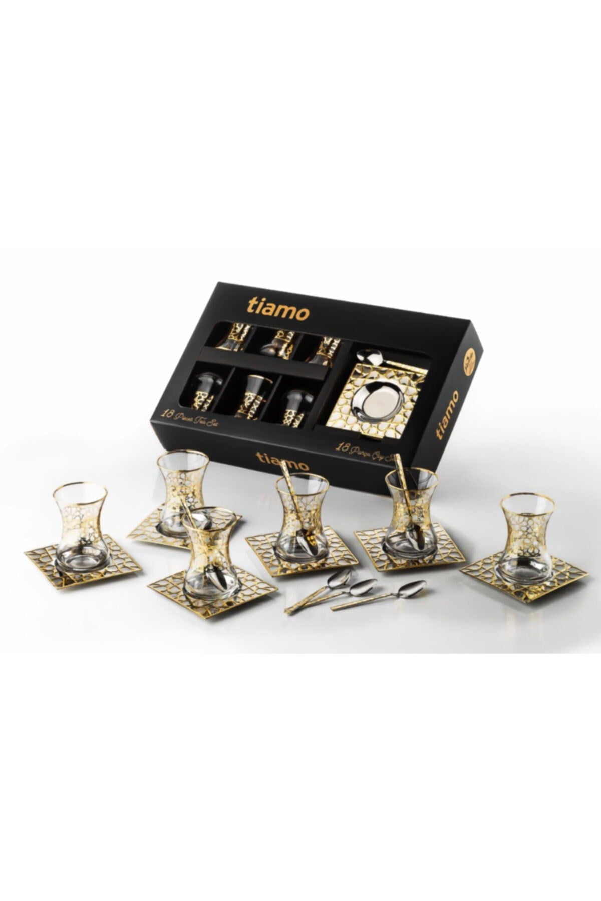 Gold 18 Parça Bardaklı Çay Seti