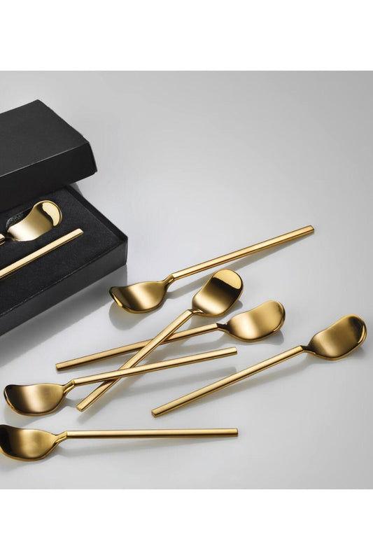 Lüks Çay Kaşık Seti 6 Lı Çay Kaşığı Paslanmaz Çelik Gold
