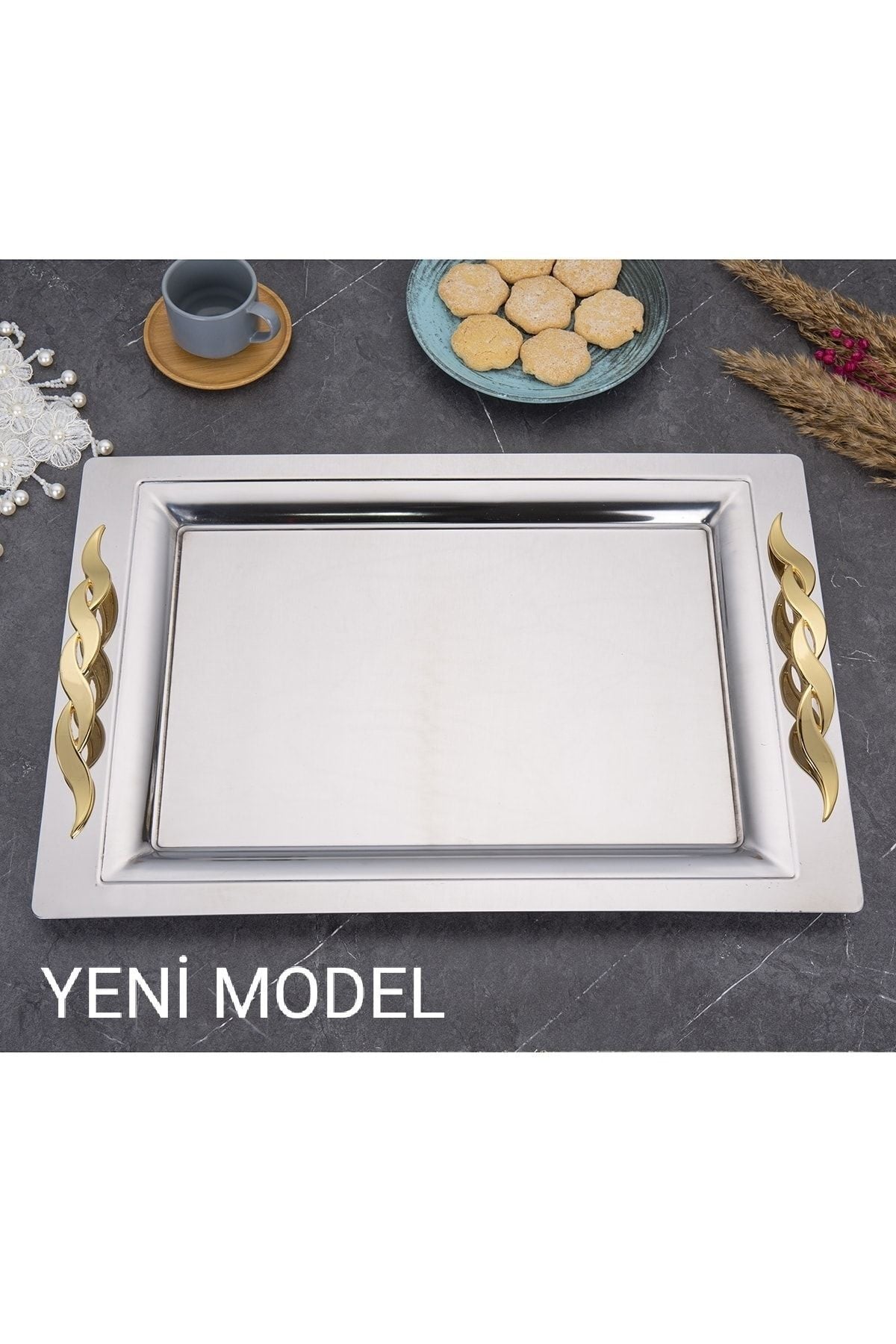 Mercan Sırma Gold Ikramlık Sunumluk Çay Servis Sunum Tepsi