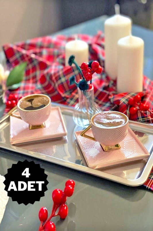 4'lü Lüx Çelik Dikdörtgen Servis Sunum Tepsisi 33x18 Cm