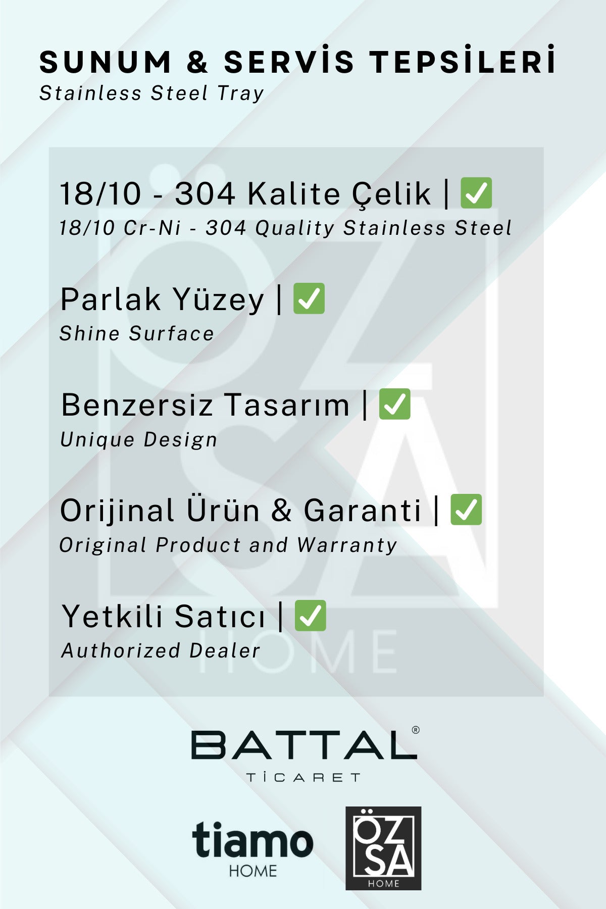 Tiamo Mira Premium 18/10 Paslanmaz Çelik Sunum Tepsisi Kulplu Söz Nişan Servis Çay Tepsi - Gold