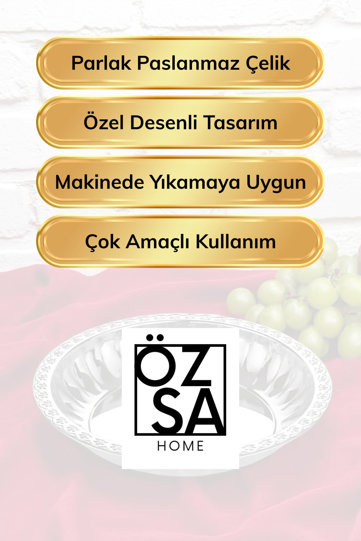 Lüx Çelik Salata Meyve Tabağı Salata Kasesi Mısır Kasesi 27 Cm - Gümüş