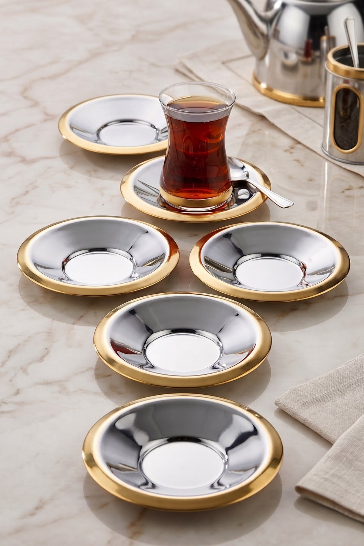 6'lı Bella Çay Tabağı - 18/10 Paslanmaz Çelik 6 Kişilik - Altın