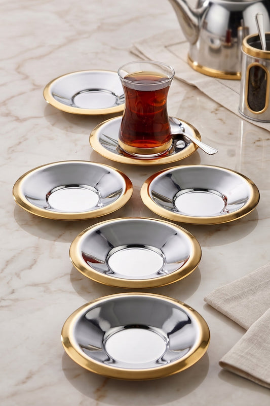 6'lı Bella Çay Tabağı - 18/10 Paslanmaz Çelik 6 Kişilik - Altın