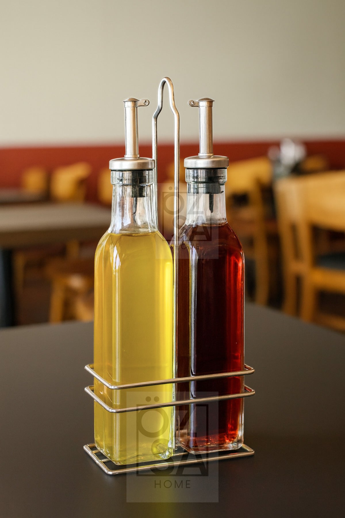 Metal Stantlı 2'li 300 ml Zeytinyağı Sıvıyağ Şişesi Yağdanlık Yağlık Sirkelik Restoran Yağlık
