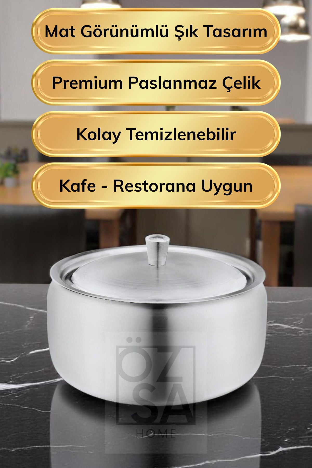 3 Adet Paslanmaz Çelik Kapaklı Premium Şekerlik Lokumluk Küp Şekerlik Otel Kafe Restoran Şekerlik - Metalik