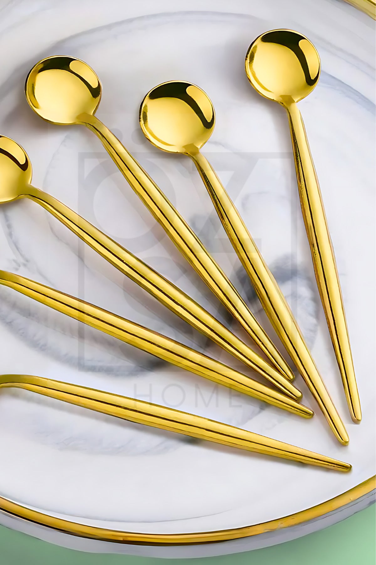 6'lı Lux Yuvarlak Çay Kaşığı Paslanmaz Çelik Çay Reçel Sunum Kaşığı 13 cm - Gold