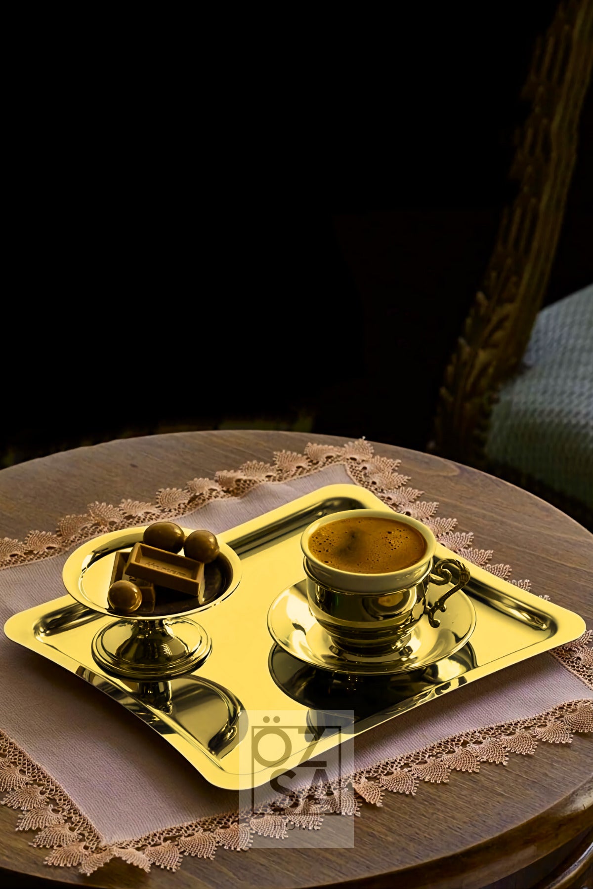4 Adet Lüx Gold Shiny Servis Sunum Tepsisi 21x19 Cm - Gold