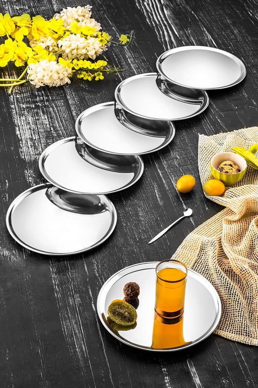 3 Adet Gold 3 Adet Gümüş Renk Lüx 21,5 Cm 6'lı Yuvarlak Servis Sunum Tepsisi - gümüş
