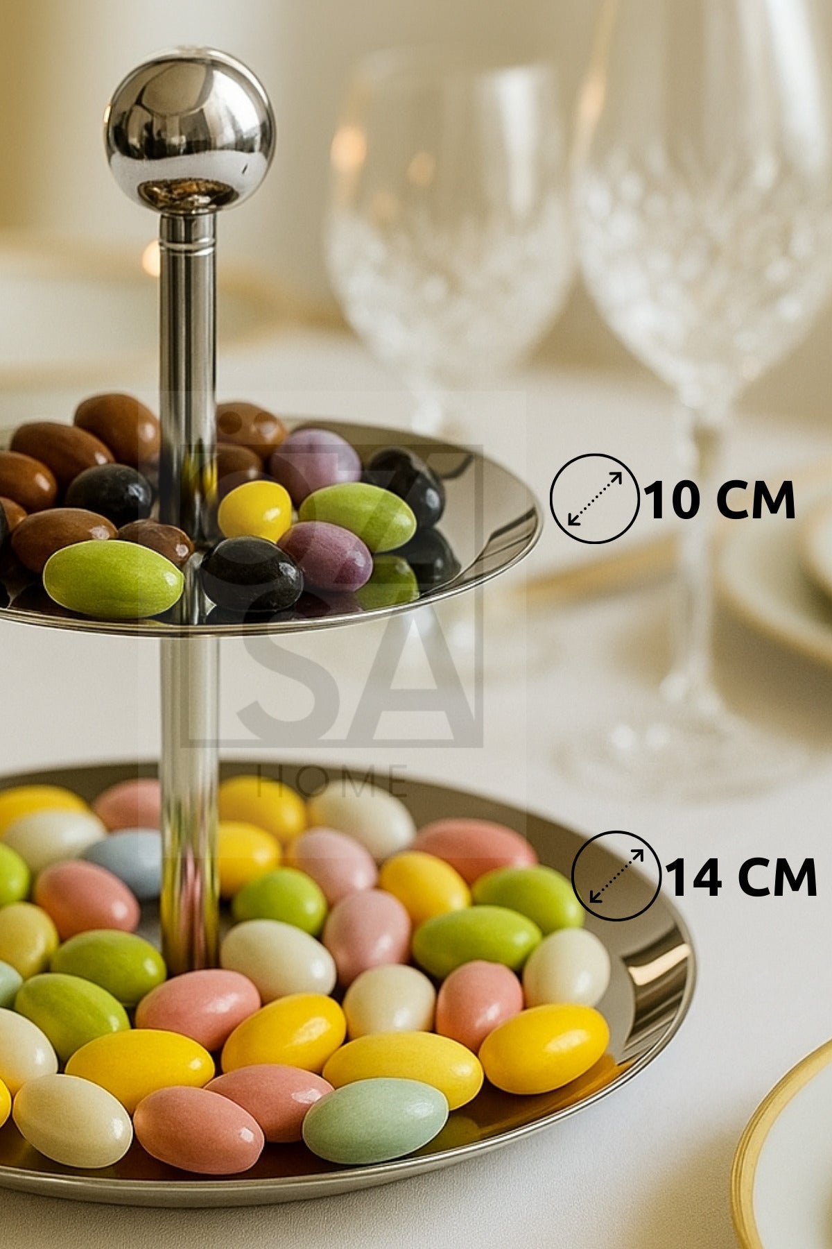 Small Silver 18/10 Paslanmaz Çelik Katlı Sunumluk 15 Cm Ayaklı Sunumluk - Gümüş