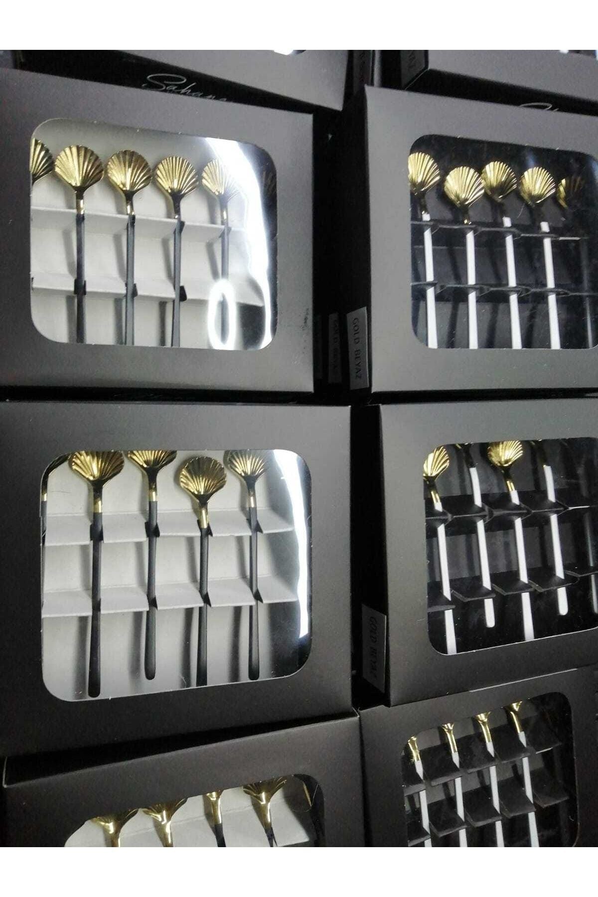 6 Adet Lüx Gold Çay Kaşığı Kahve Nescafe Sunum Reçel Kaşık Seti Kutulu 12cm 18/10 Paslanmaz Çelik - Gri