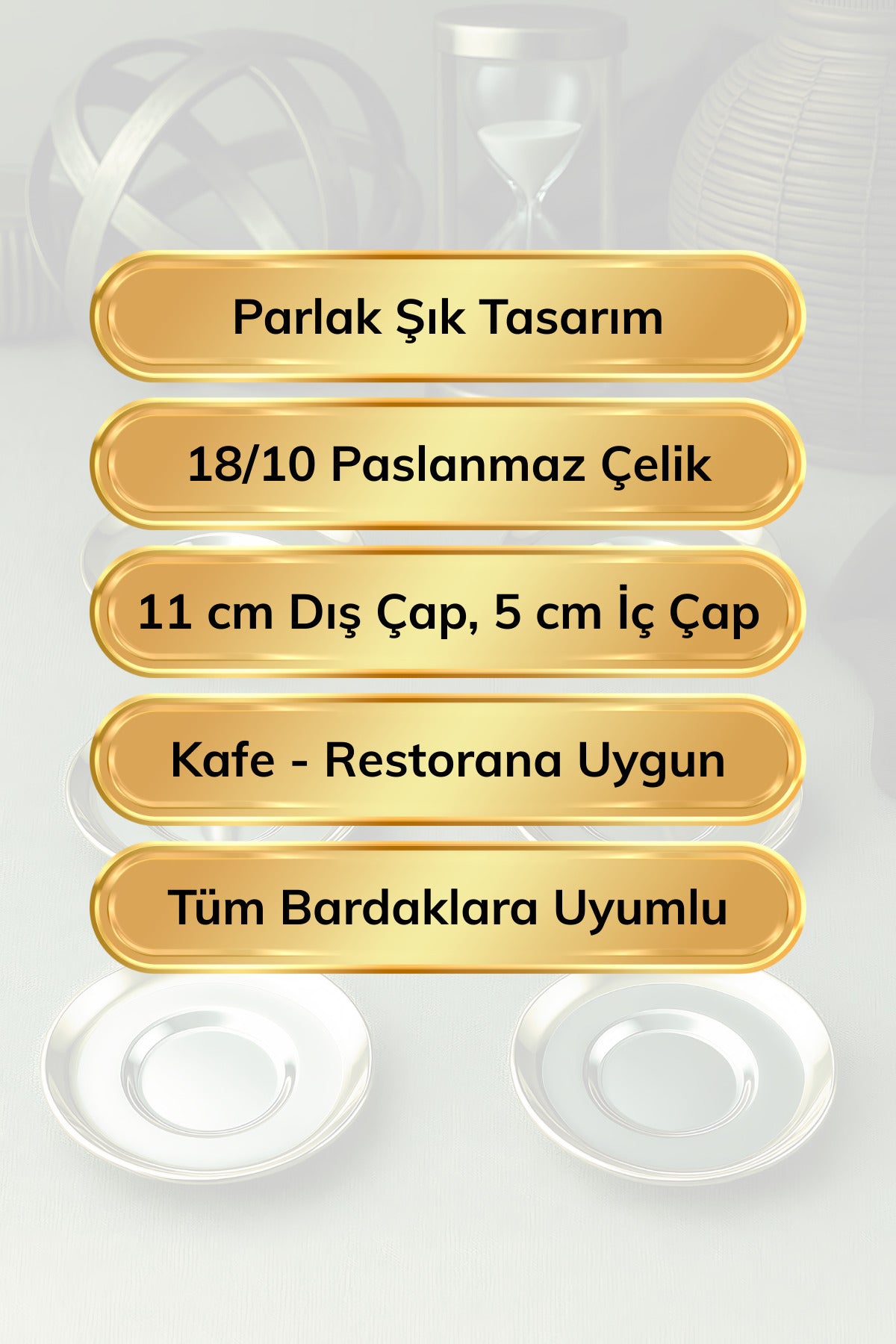 Rio Silver 6lı Çelik Çay Tabağı 18/10 Tüm Çay Bardaklarına Uyumlu Gümüş