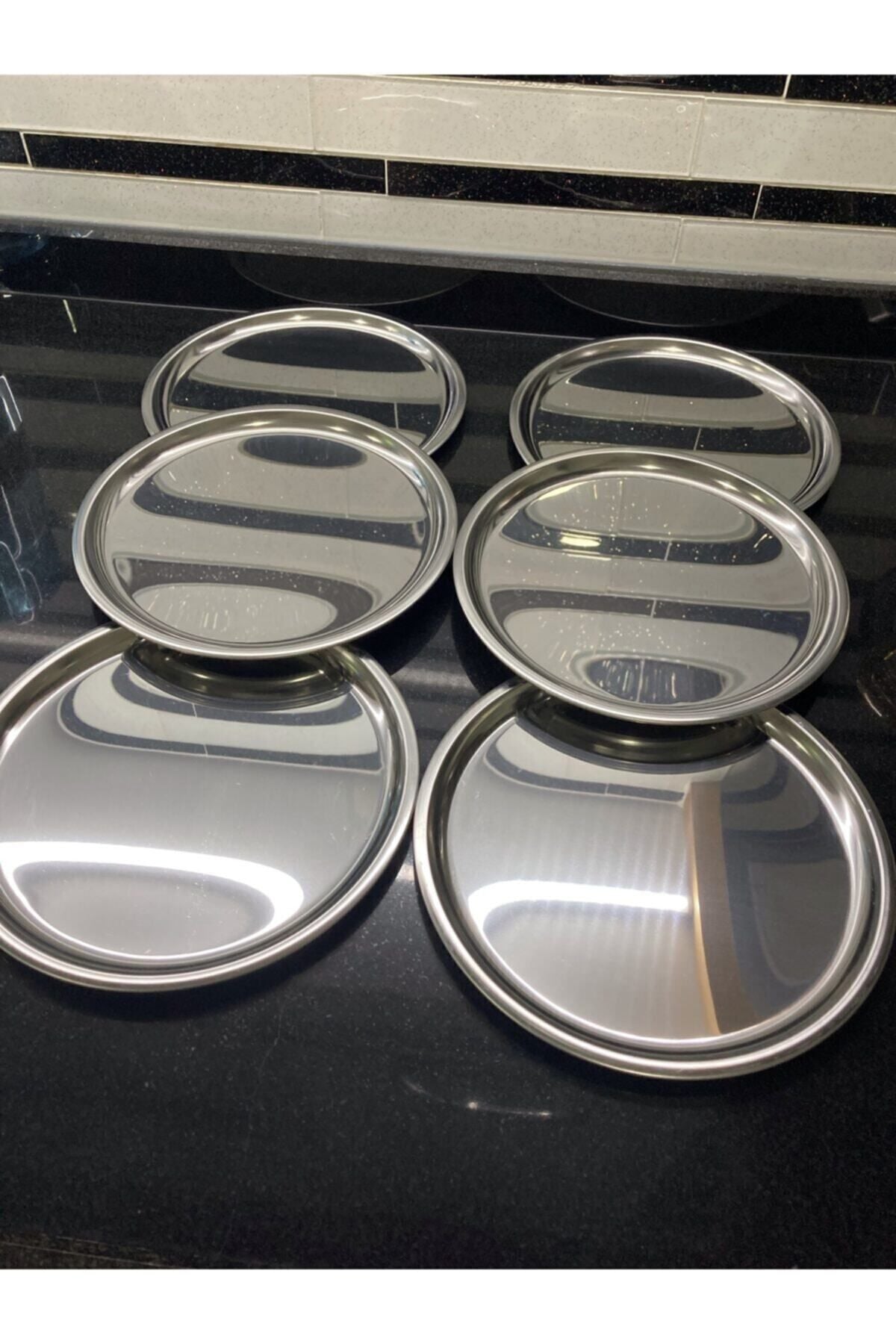 3 Adet Gold 3 Adet Gümüş Renk Lüx 21,5 Cm 6'lı Yuvarlak Servis Sunum Tepsisi - gümüş