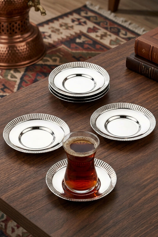 Mios Yuvarlak 18 Parça 6 Kişilik Çay Seti 18/10 Paslanmaz Çelik - Gümüş