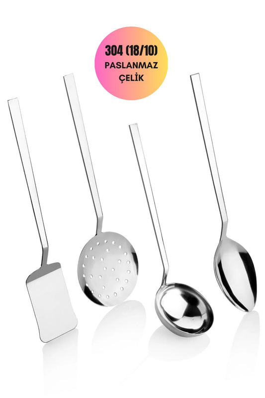 4'lü Lüx Çelik Servis Seti 304 Kalite Paslanmaz Çelik 18/10 Servis Seti 4 Parça