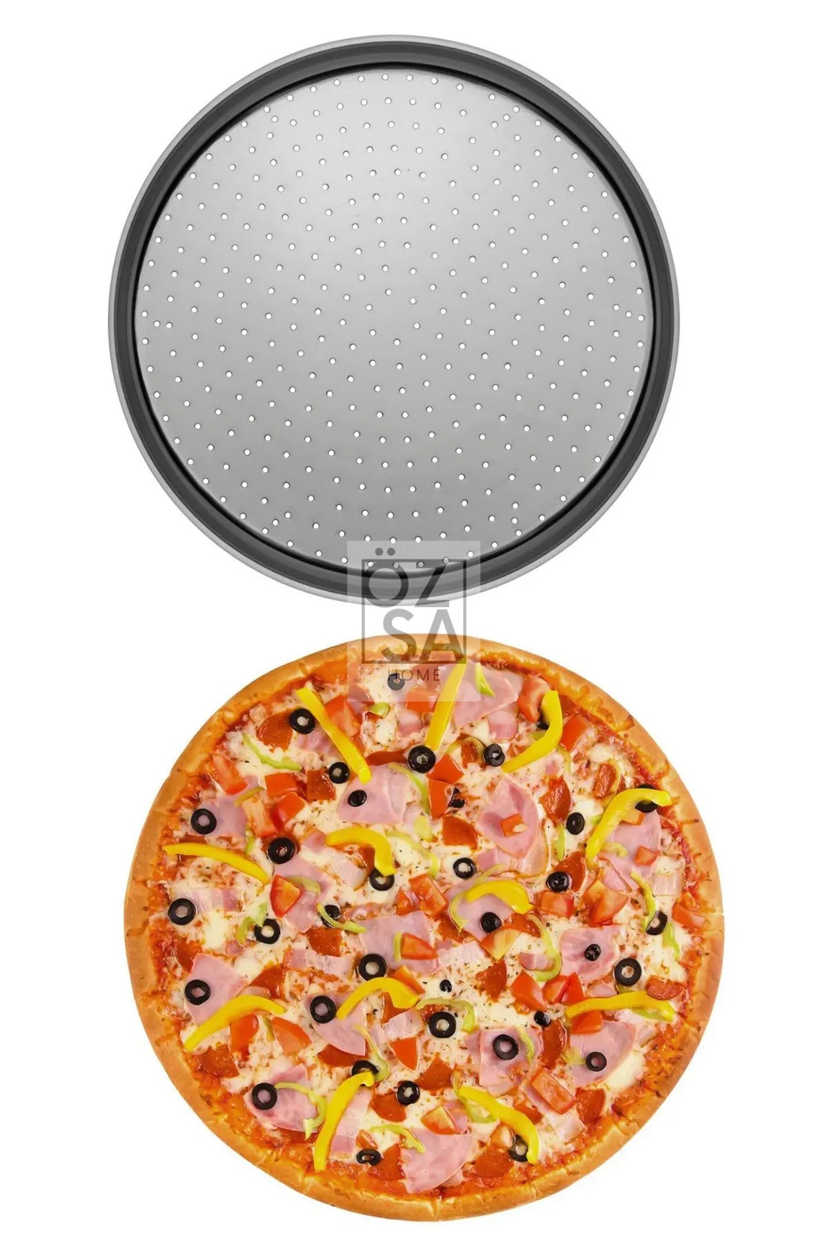 3'lü Delikli Pizza Tepsisi Lahmacun Pide Tepsisi 28 - 32 - 36cm 3 Parça Çelik Pizza Tepsisi - Gümüş