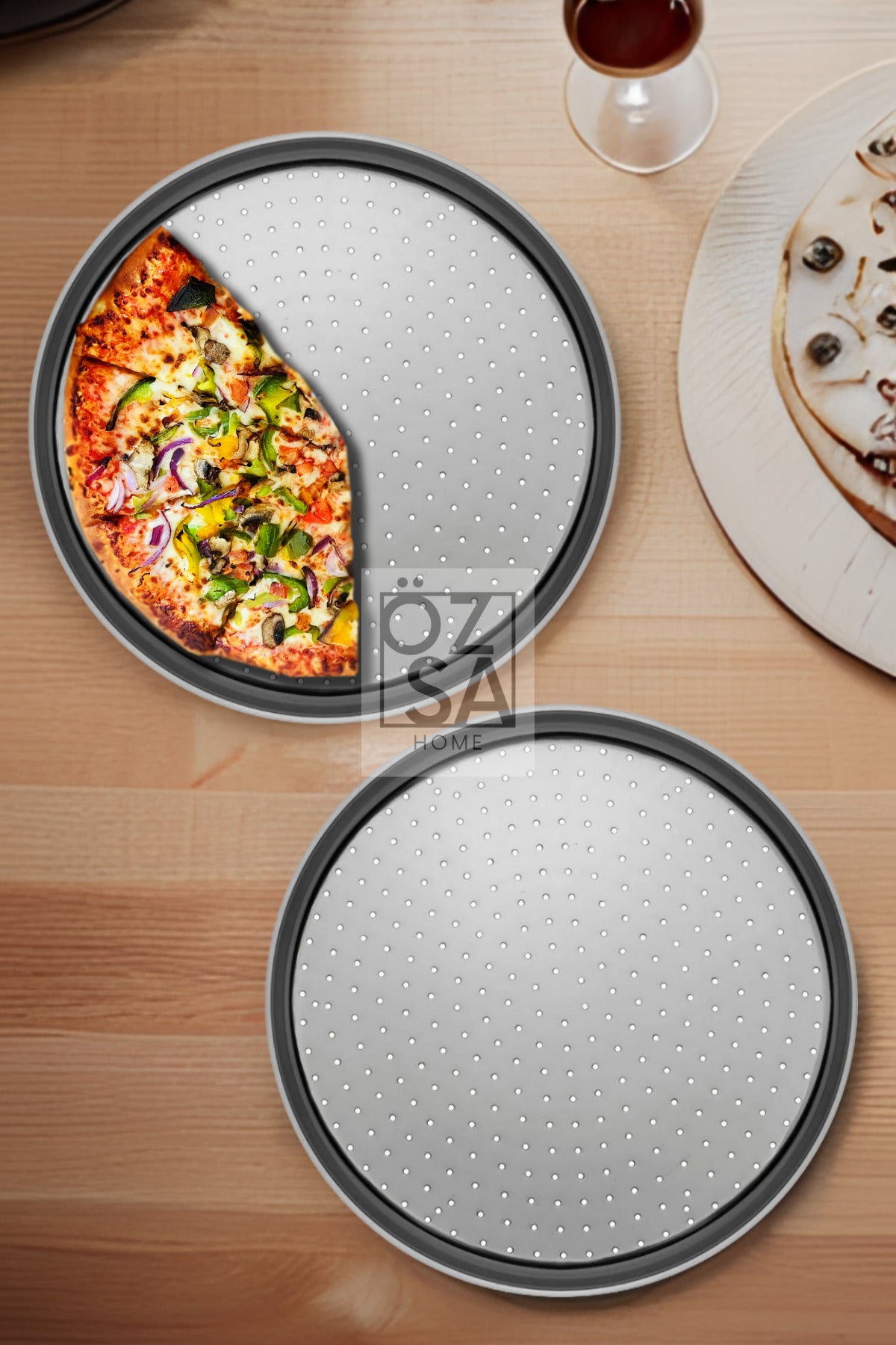 2 Adet 28cm Delikli Pizza Tepsisi Lahmacun Pide Tepsisi 28 cm 2 Parça Çelik Pizza Tepsisi
