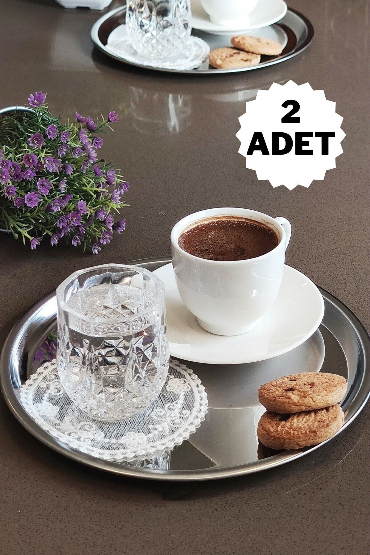 2 Adet 21,5 Cm Paslanmaz Çelik Sunum Tabağı Tepsisi