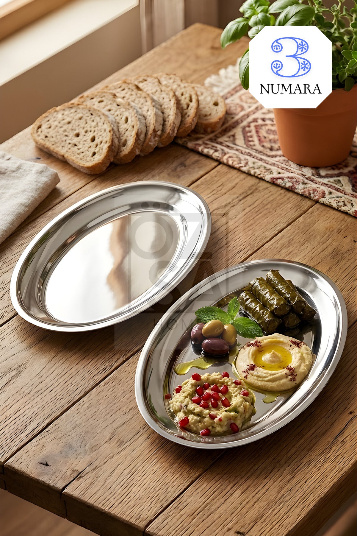 Ovalis 2'li Çelik Meyve Salata Meze Tabağı Servis Sunum Parlak Kayık Tabak Seti No: 3
