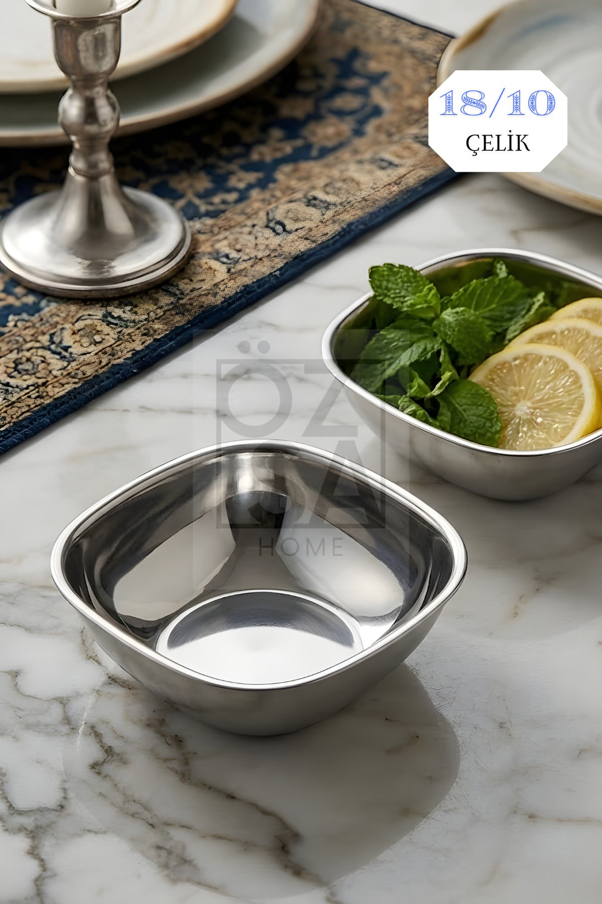 Edge 6'lı Çerezlik ve Kahvaltılık Kase 18/10 Dekoratif Sunum Kase Paslanmaz Çelik 12 cm Reçellik - Gümüş