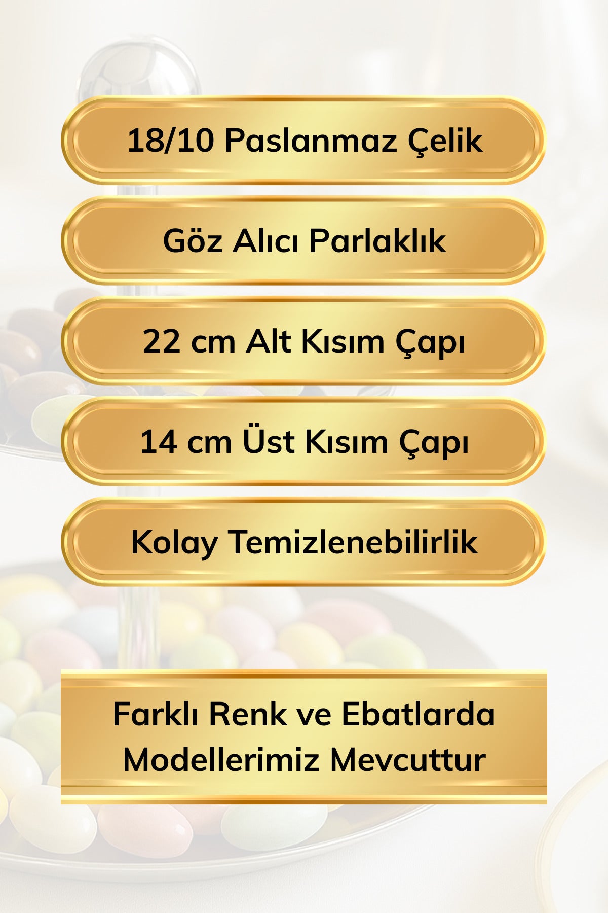 Medium Titanium 18/10 Paslanmaz Çelik Katlı Sunumluk Ayaklı Sunumluk - Gümüş