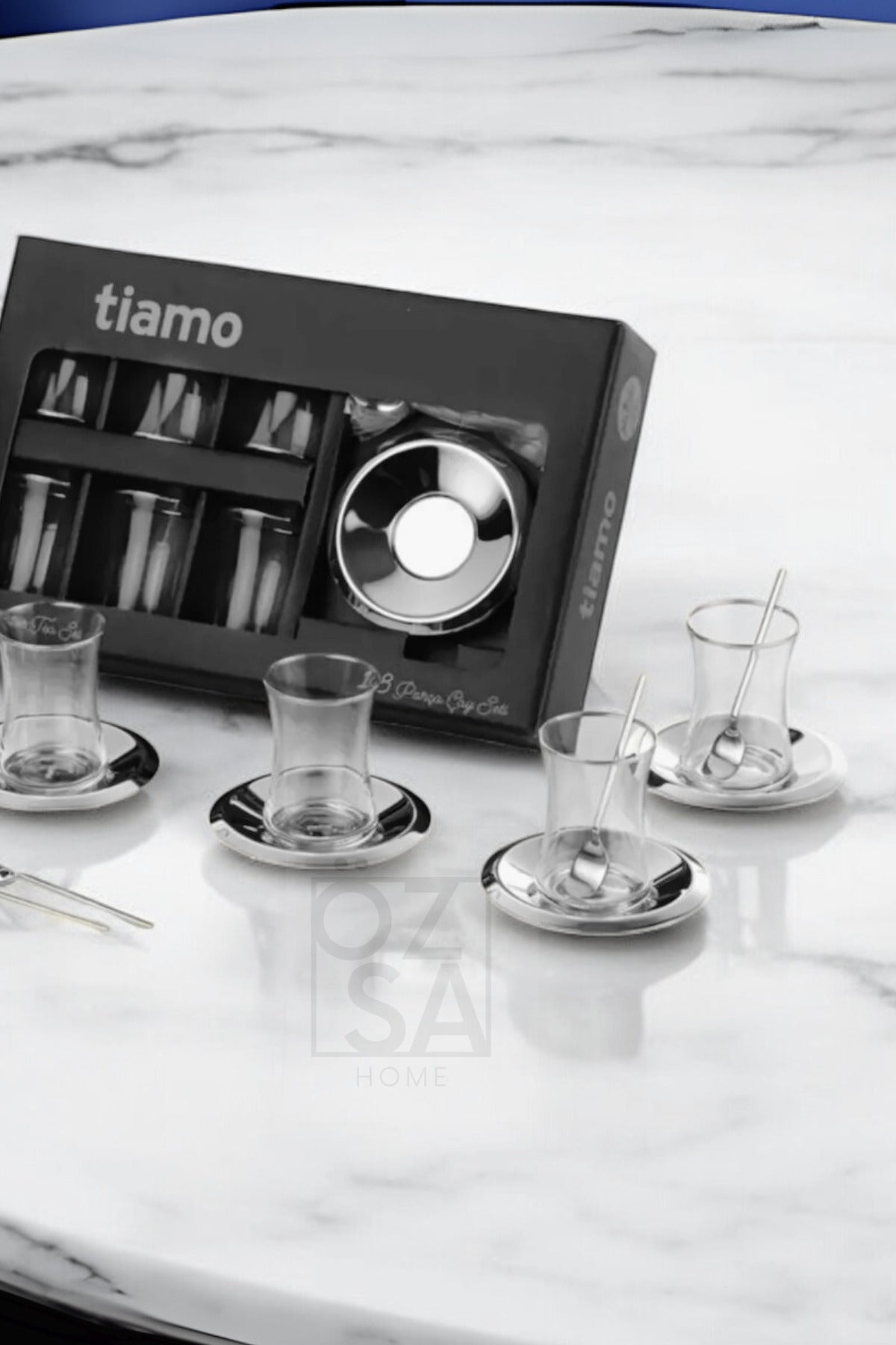 Tiamo Bella Premium 18/10 Paslanmaz Çelik 18 Parça Çay Seti Çay Bardağı Çay Tabağı Çeyizlik - Gümüş