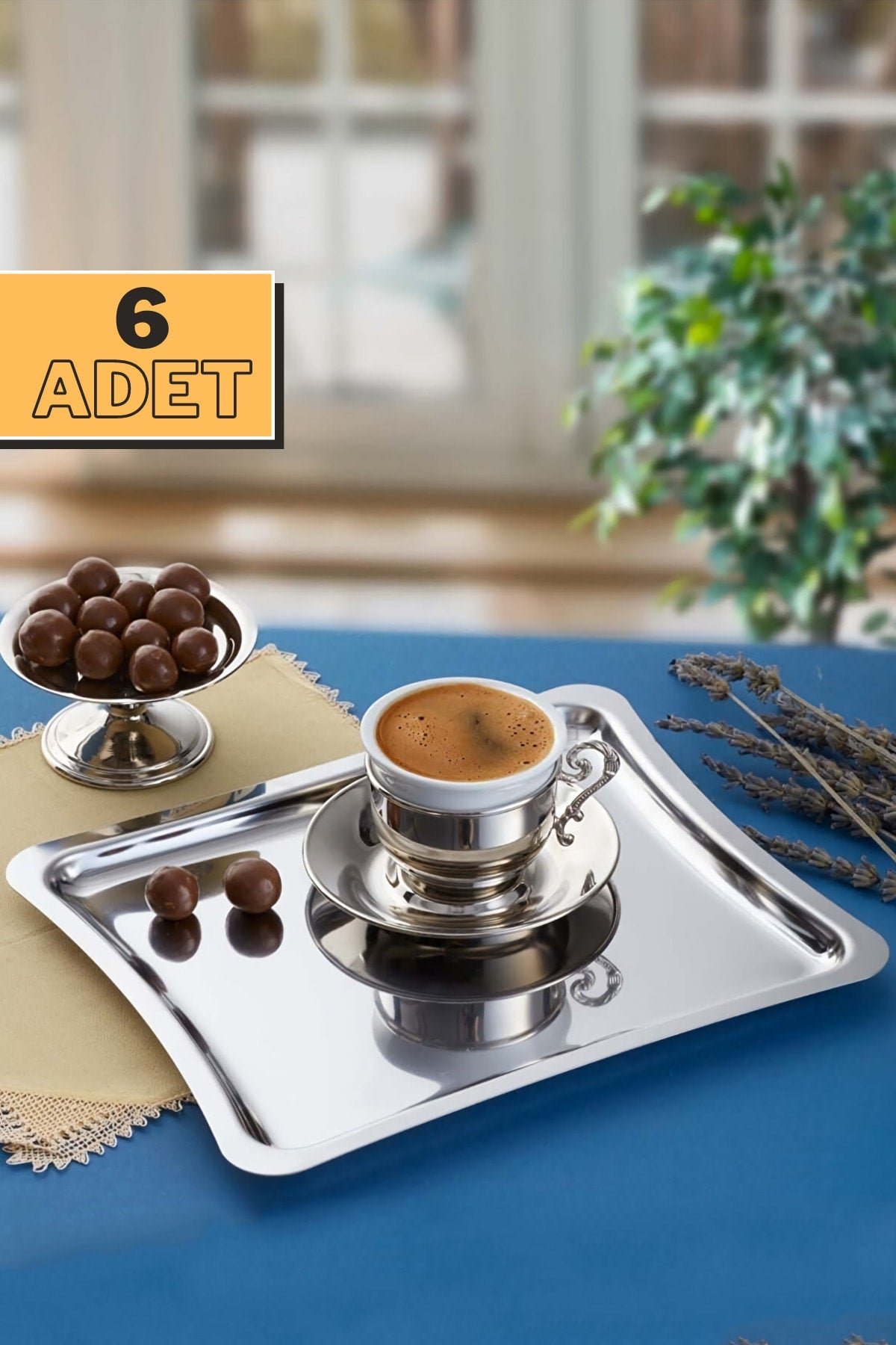 6 Adet Lüx Gold Shiny Servis Sunum Tepsisi 21x19 Cm - Gümüş