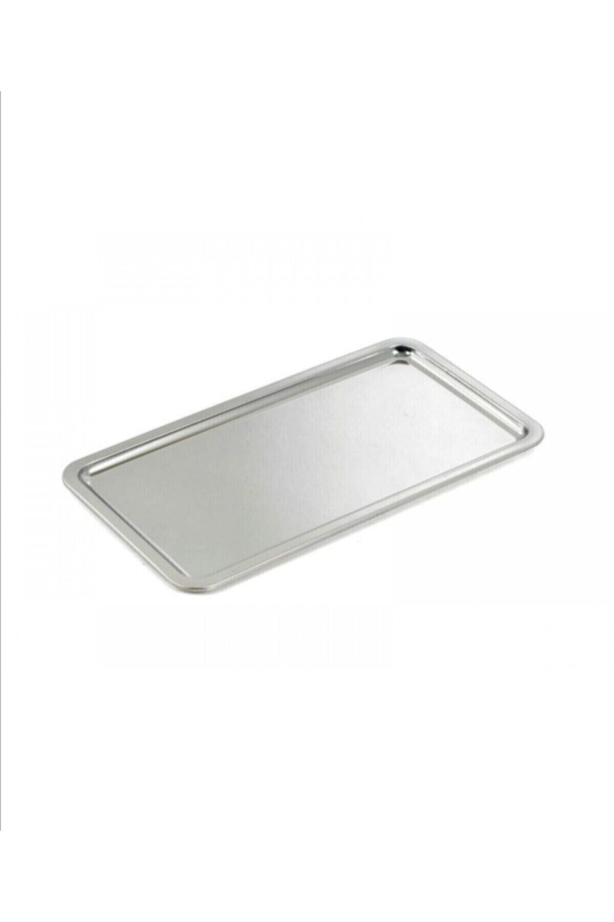 4'lü Lüx Çelik Dikdörtgen Servis Sunum Tepsisi 33x18 Cm - Gümüş