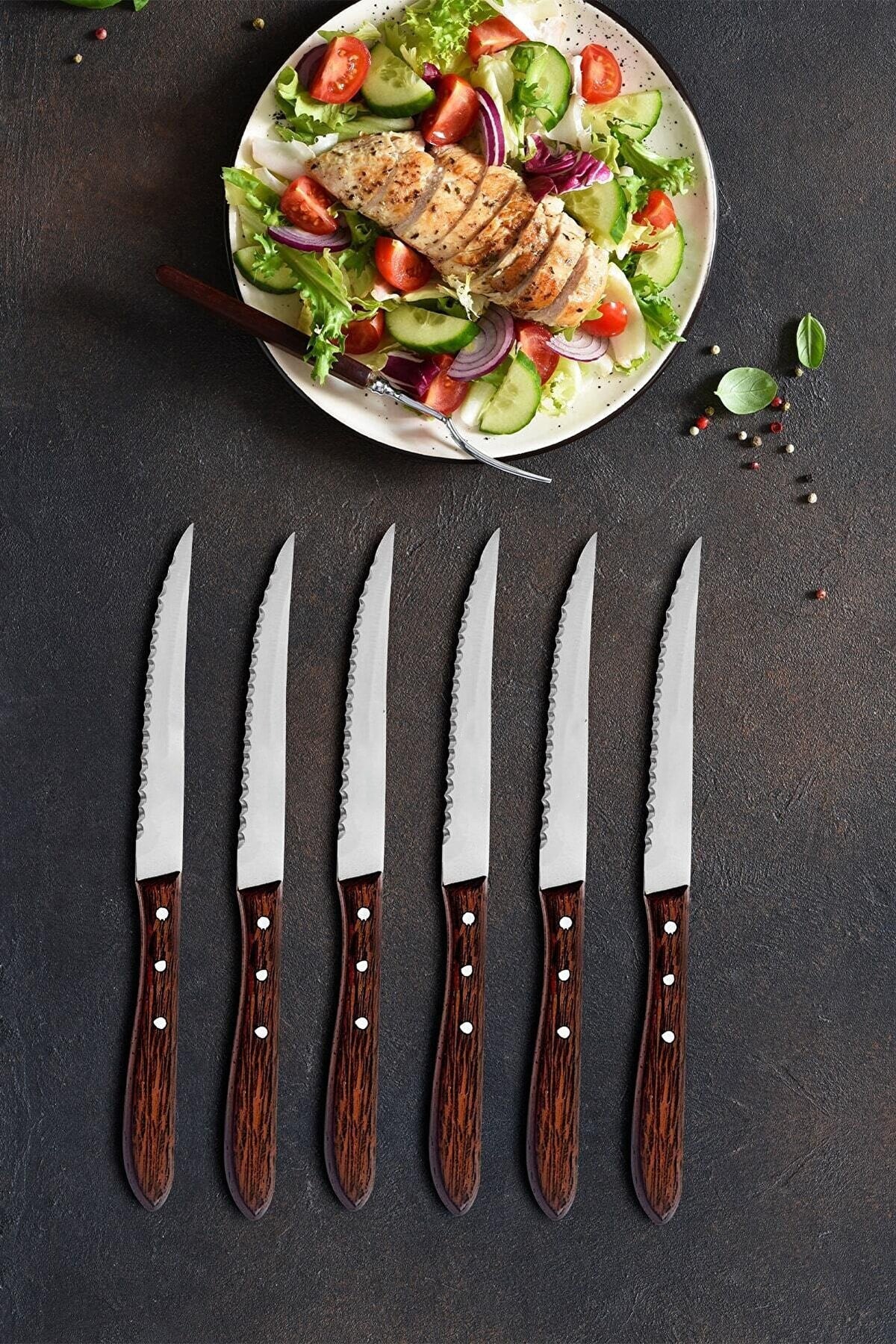 Mutfak Bıçak Seti Steak Et Bıçak Restoran Et Kesme Doğrama Meyve Sebze Bıçak Şık Ahşap Saplı
