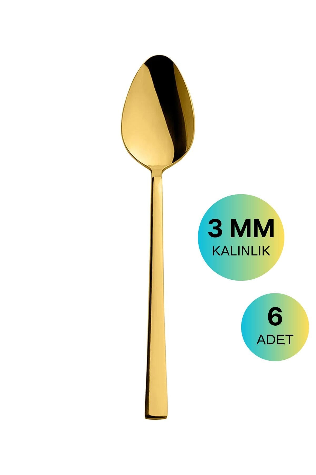 6 Adet Lüx Parlak Gold Yemek Kaşığı Paslanmaz Çelik Çubuk Model Altın Yemek Kaşığı - Gold