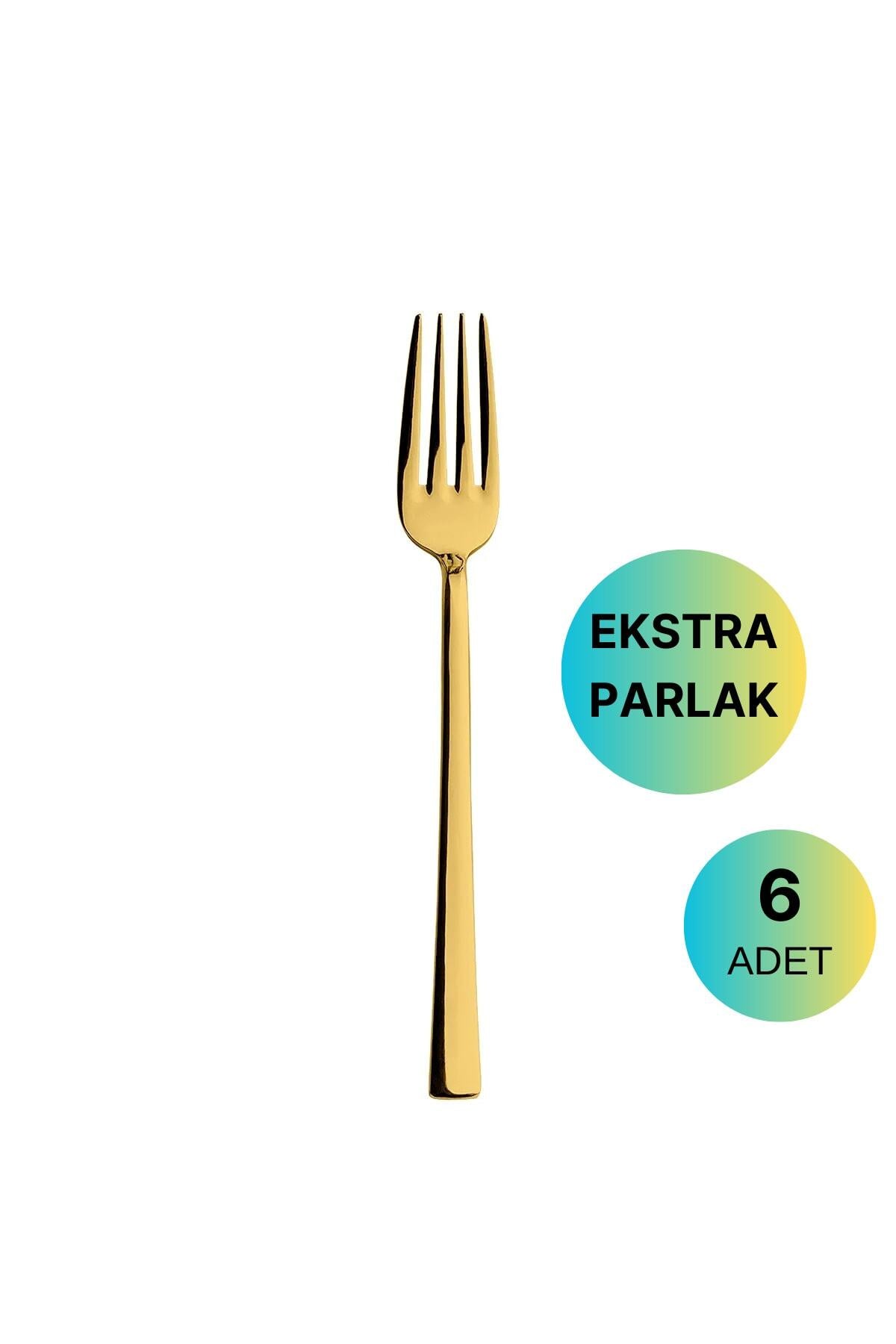 6 Adet Lüx Parlak Gold Tatlı Çatalı Paslanmaz Çelik Çubuk Model Altın Tatlı Çatalı - Gold